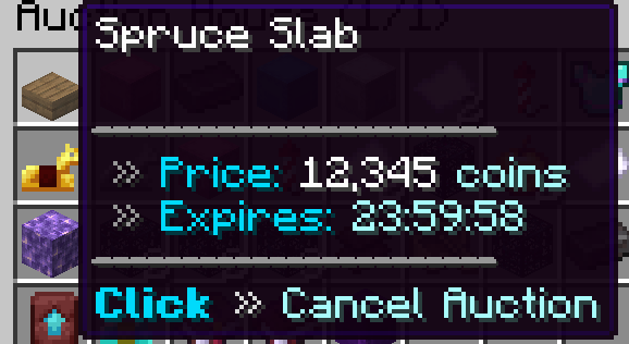 Auction House tooltip for a player's own listing with click to cancel auction