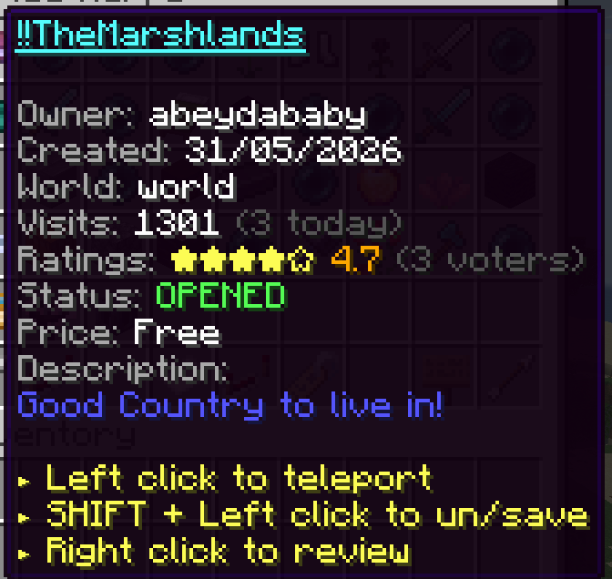 LoungeSMP player warp listing tooltip